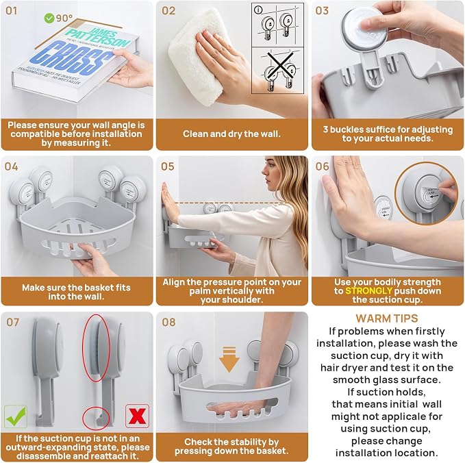 LEVERLOC Corner Shower Caddy Suction Cup, shower shelves suction cup - Image 7
