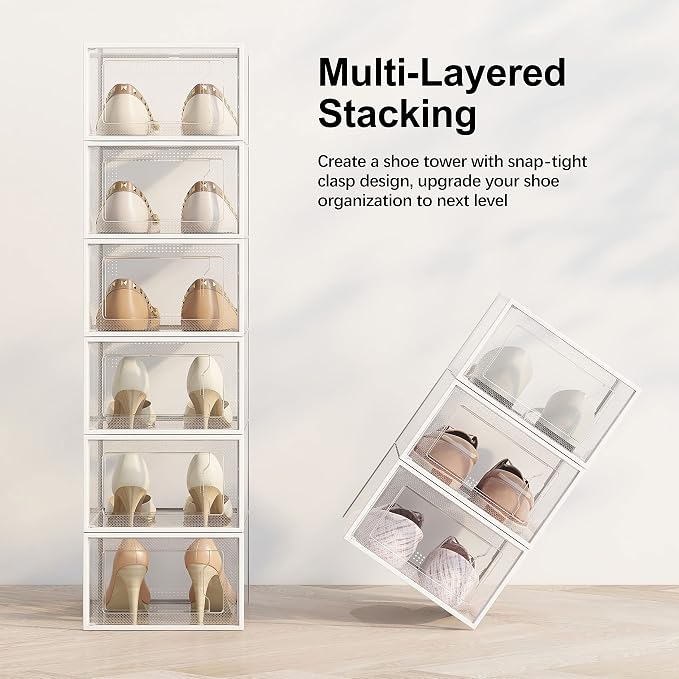 SEE SPRING 12 Pack Shoe Storage Box, Space Saving Foldable Shoe Rack Sneaker - Image 3