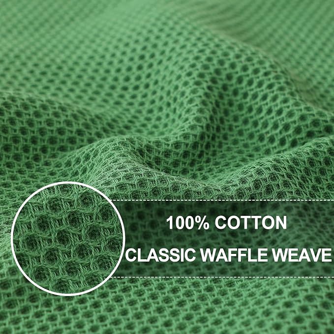 Homaxy 100% Cotton Oversized Waffle Weave Kitchen Towels 4-Pack | Grass Green - Image 2