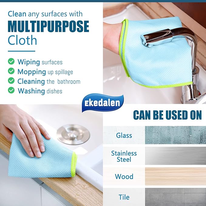 Ekedalen Microfiber Cleaning Cloth Lint Free Glass Polish, Light Blue - Image 4