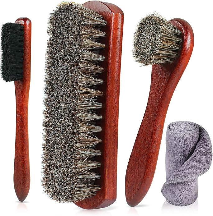 Rolett 4-Piece Horsehair Shoe Brush Shine Kit, Horse Hair Brush by Rolett