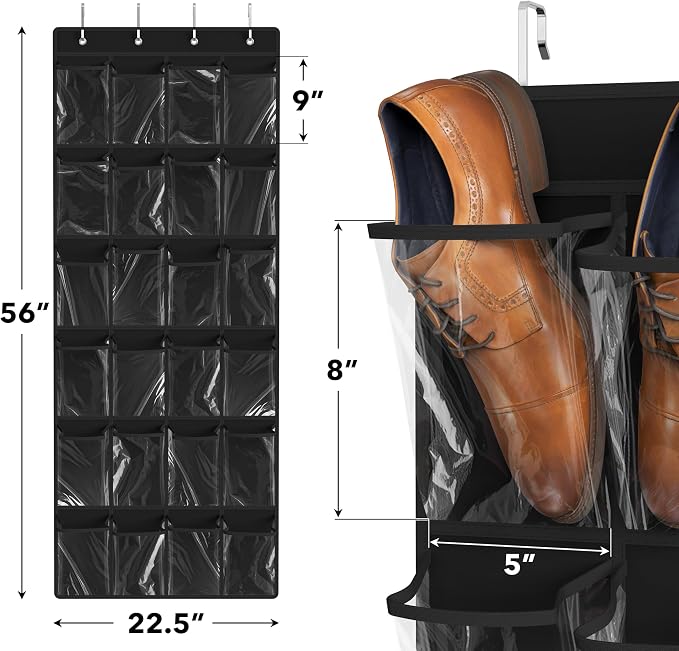 Simple Houseware 24 Pockets Large Clear Over the Door Shoe Organizer, 4 Durable - Image 2