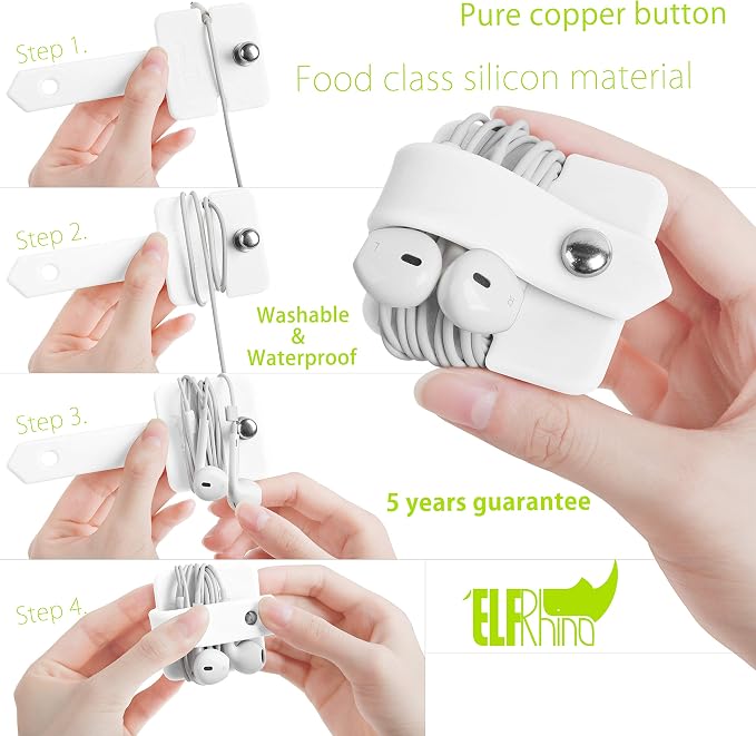 Silicone Cord Organizer, Transparent Earphone Wrap, Button Closure, Flexible - Image 7