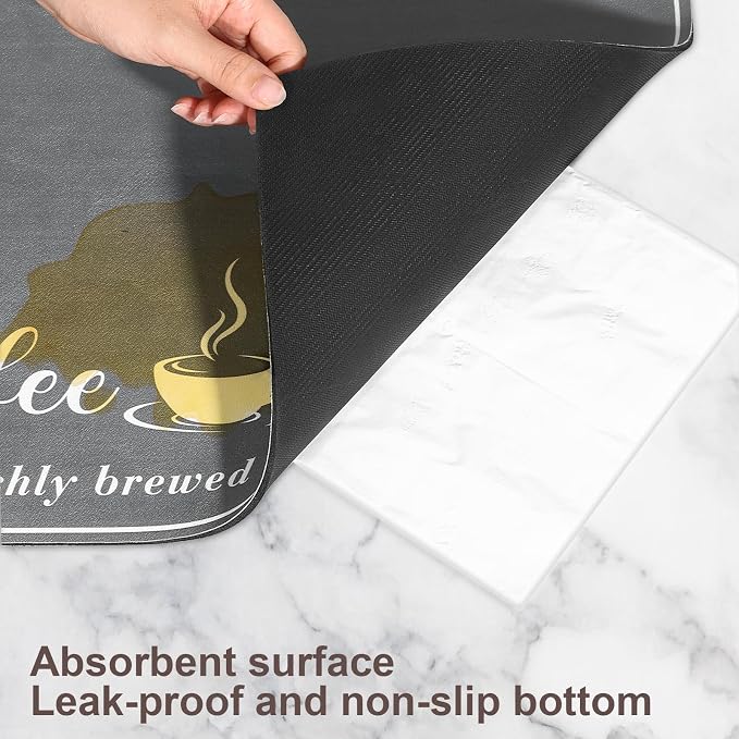 CooRug Fashion Coffee Mat, Dish Drying Mat 12" x 20" Dark Grey | Hide Stain - Image 8