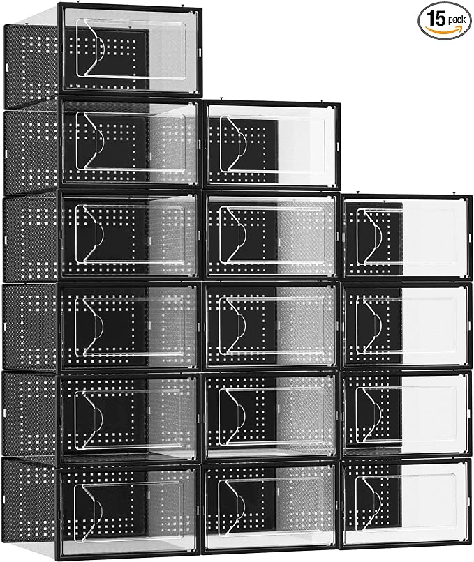 Foluck 15 Pack Shoe Storage Organizer Box Container Clear Plastic Stackable by Foluck