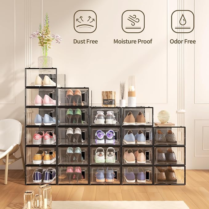 12 Pack XX-Large Stackable Clear Plastic Shoe Storage Box Organizer - Image 2
