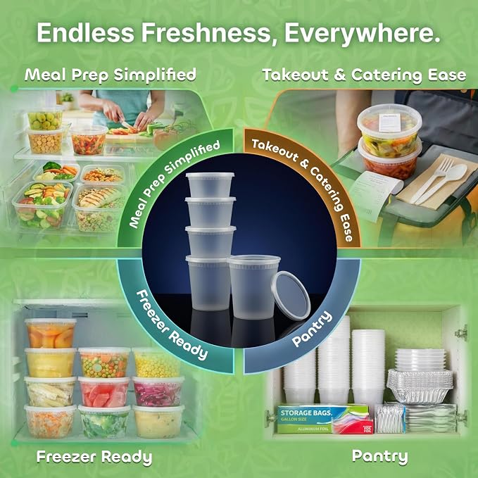48 Sets Plastic Deli Containers - 16oz Pint & 32oz Quart | Leak Proof - Image 5