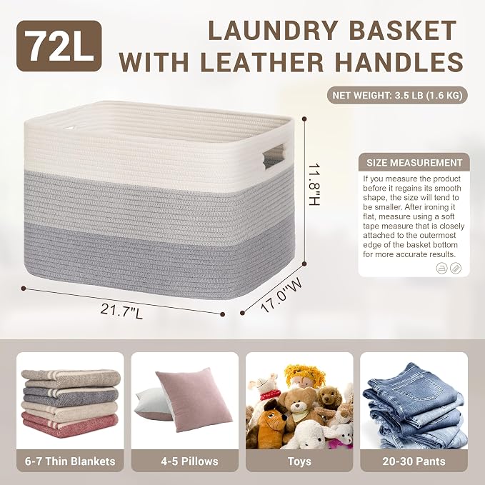 72L Large Woven Laundry Basket Hamper - Image 2