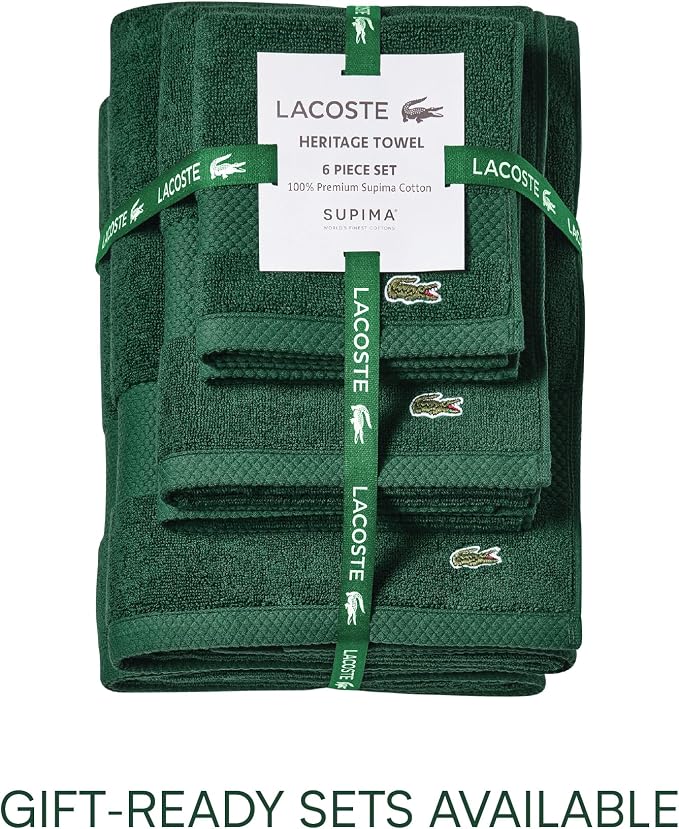 Lacoste Heritage 100% Supima Cotton Wash Cloth 13" x 13", Croc Green | Highly - Image 4
