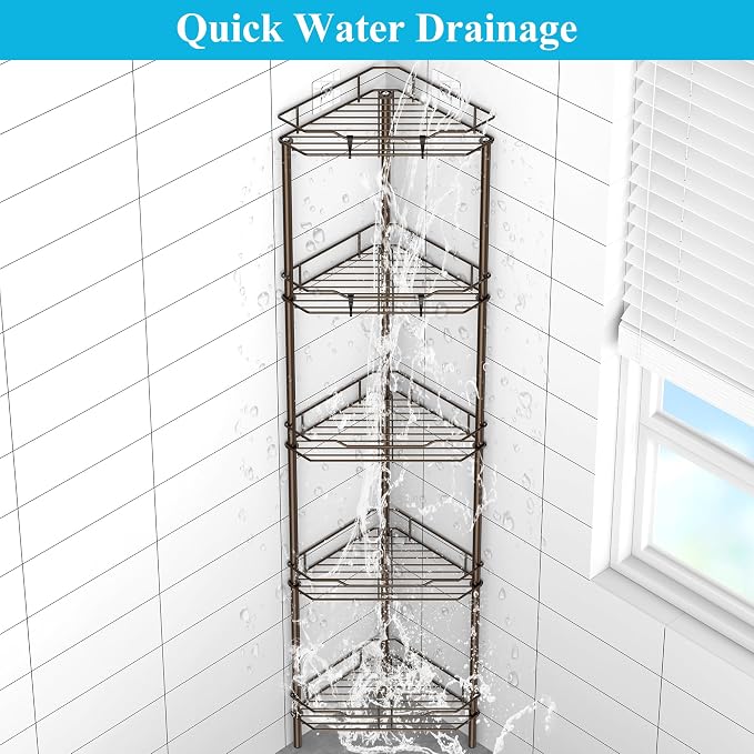 HuggieGems Metal Floor Standing Corner Shower Caddy, 5 Tier - Image 4