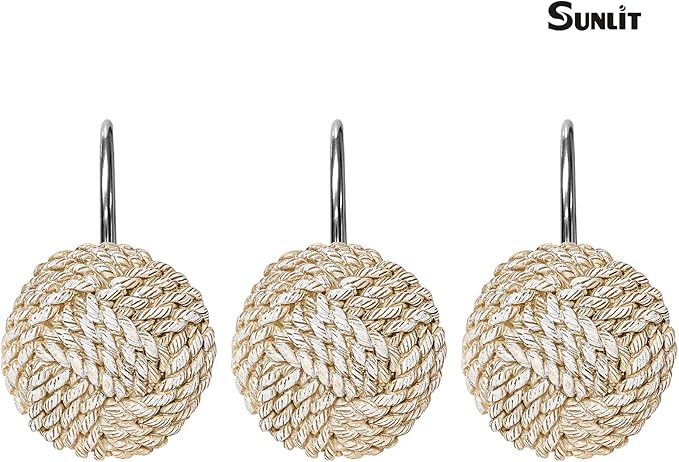 Sunlit Boho Knots Shower Curtain Hooks, Home Decorative Shower Curtain Rings - Image 3