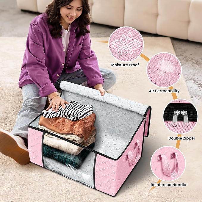 3 Pack Storage Bags for Clothes Blanket Storage Bins - Image 4