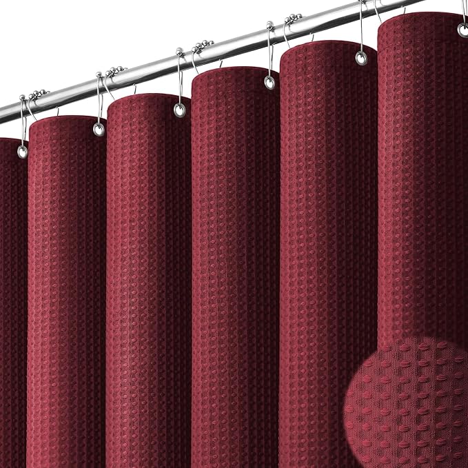 Dynamene Stall Waffle Shower Curtain 256 GSM Heavy Fabric 60x72 Burgundy by Dynamene
