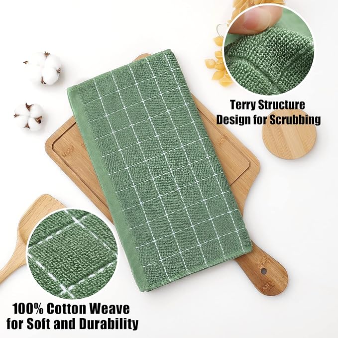 Homaxy 100% Cotton Terry Kitchen Dish Cloths, 6 Pack, Grass Green - Image 2