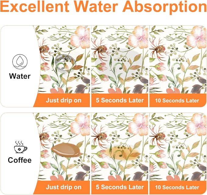LOKHOM 12"x20" Dish Drying Mat，Pink Floral Coffee Mat | Pink Roses Petals Prints - Image 4