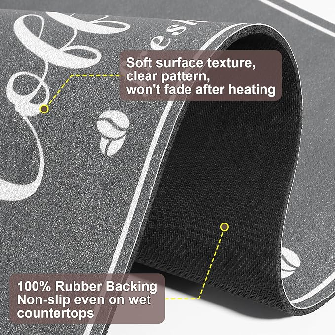 CooRug Fashion Coffee Mat, Dish Drying Mat 12" x 20" Dark Grey | Hide Stain - Image 7