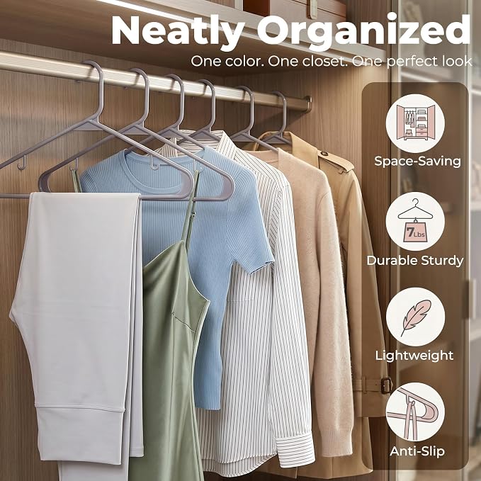HOUSE DAY Grey Plastic Hangers 20 Pack, Slim Space-Saving Clothes Hangers | - Image 2