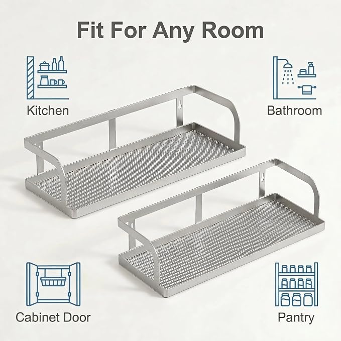PUSDON 2-Pack Wide Hollowout Shower Caddy & Spice Rack, Wall Mount Bathroom - Image 6
