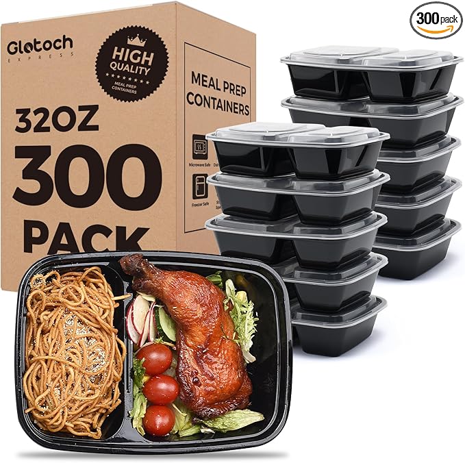 Glotoch Express 300 Pack 32 oz 2-Compartment Meal Prep Containers by GlotochExpress