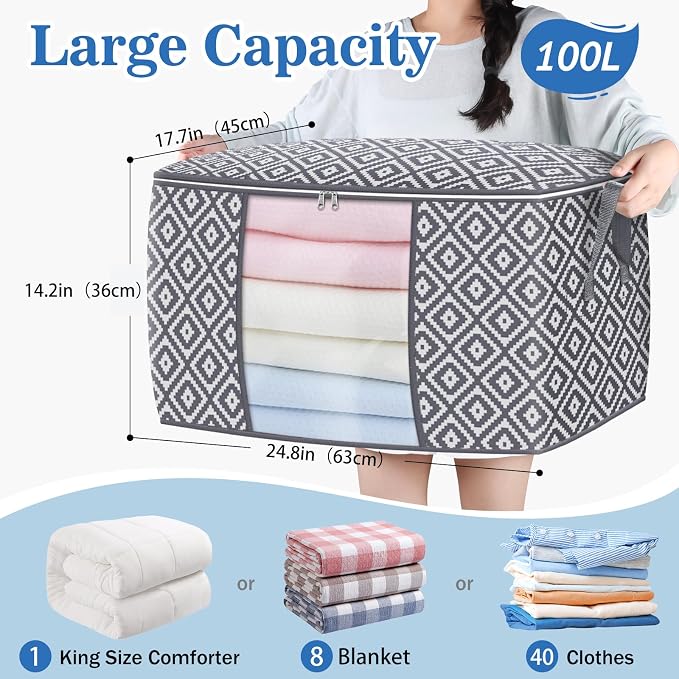 100L 4 Pack Storage Bags, Foldable Clothes Bins - Image 2