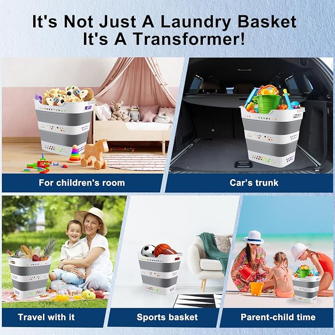 Collapsible Laundry Basket 42L Foldable Pop-Up Clothes Hamper - Image 6