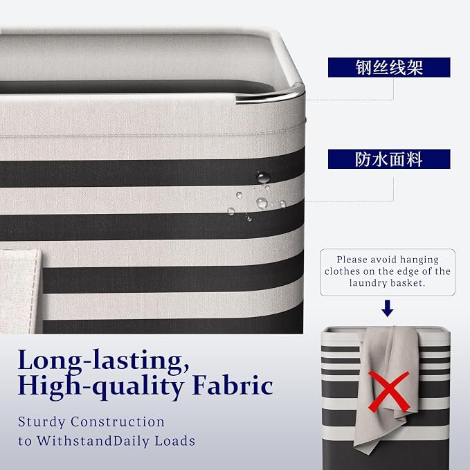 2 Pack Laundry Baskets 100L Extra Large, Waterproof Freestanding Collapsible - Image 3