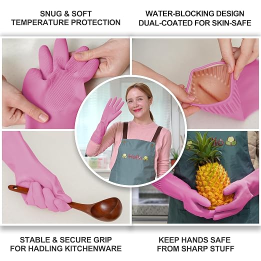 Rubber Dishwashing Gloves, Non-Slip Kitchen, 3 Pairs | Korean natural latex - Image 2