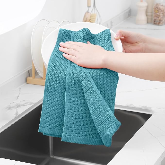 Homaxy 100% Cotton Waffle Weave Kitchen Dish Towels 6-Pack, Lake Blue | 13 x 28 - Image 4