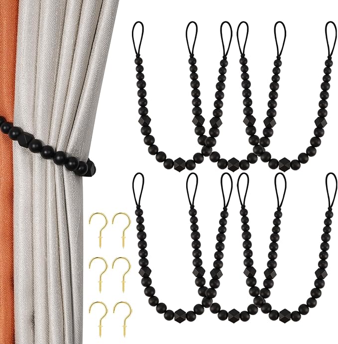 KLOGTSIND Wood Bead Curtain Tiebacks, 6 Pack Curtain Tie Backs by KLOGTSINDDirect