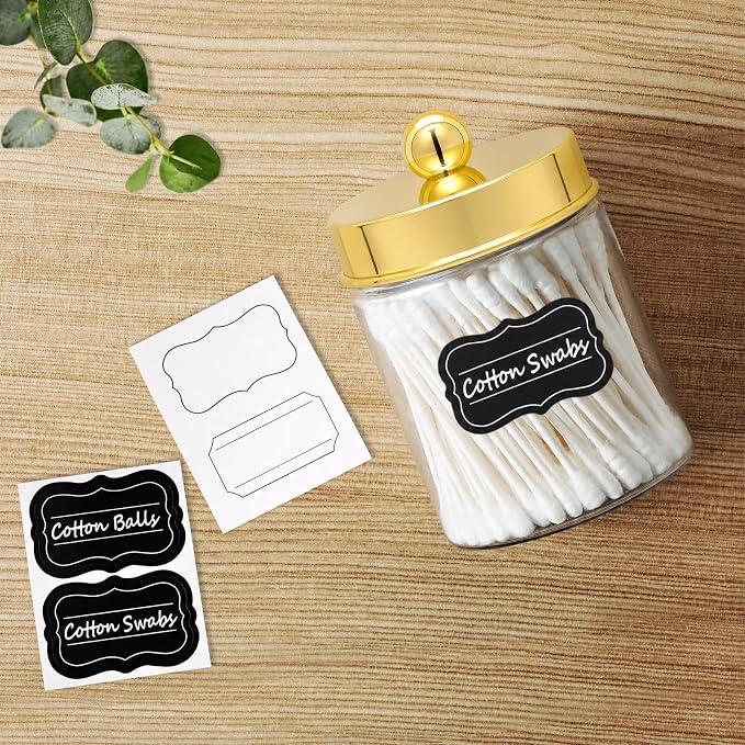 Amolliar Acrylic Apothecary Jar Bathroom Qtip Holder Gold 2 Pack - Image 3