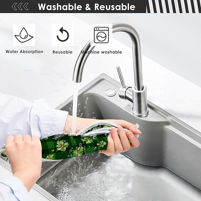 Green Checkered Tiny Clovers Line Sink Mat - Image 8
