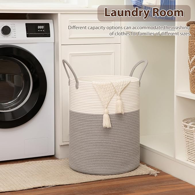 OIAHOMY 100L Nursery Hamper Laundry Basket Laundry Hamper Grey/White - Image 4