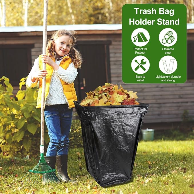 3 PCS Trash Bag Holder Stand, Outdoor Garden Garbage Bag Holder Holds 30-45 - Image 6