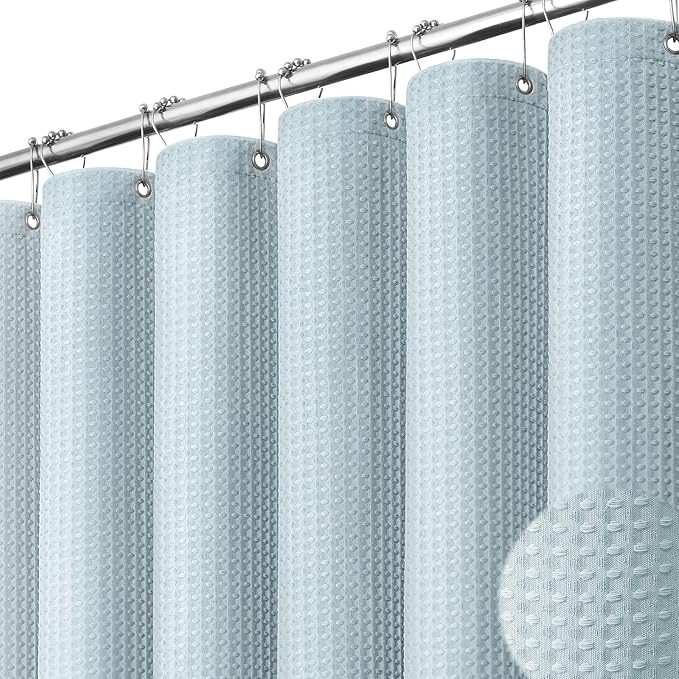 Dynamene Long Waffle Shower Curtain 256 GSM Heavy Fabric 72x80 Fog Blue by Dynamene