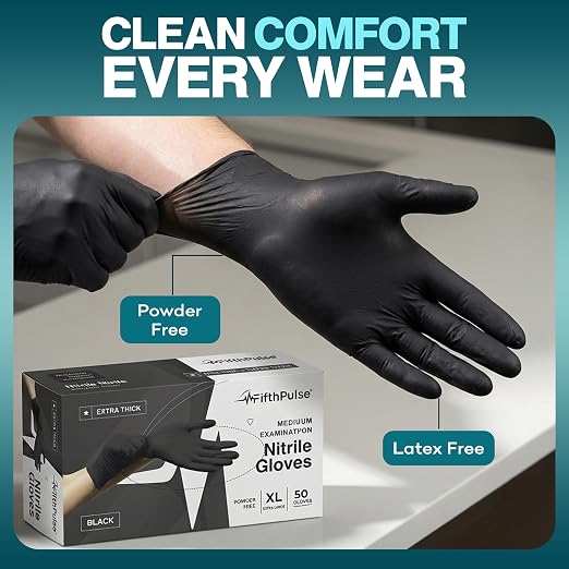 Disposable Black Nitrile Gloves Medium 100 Count - Image 4