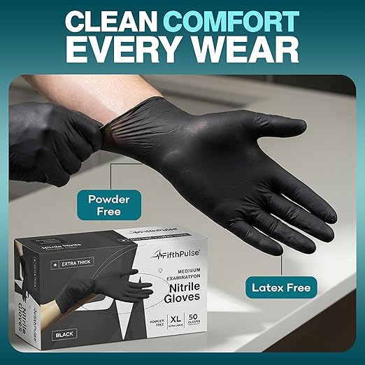 Disposable Black Nitrile Gloves Medium 50 Count - Image 4