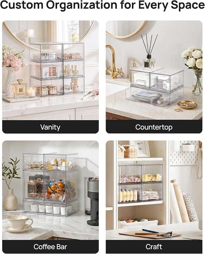 Vtopmart Clear Stackable Storage Drawers Set of 9, Plastic Organizer Bins | - Image 6