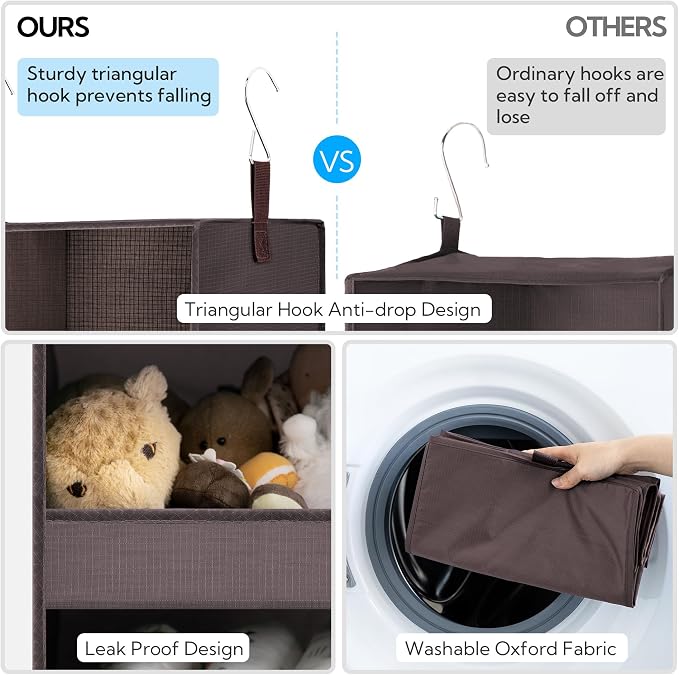 GRANNY SAYS 3-Shelf Hanging Closet Organizer, Foldable Storage, Dark Brown | 33 - Image 4