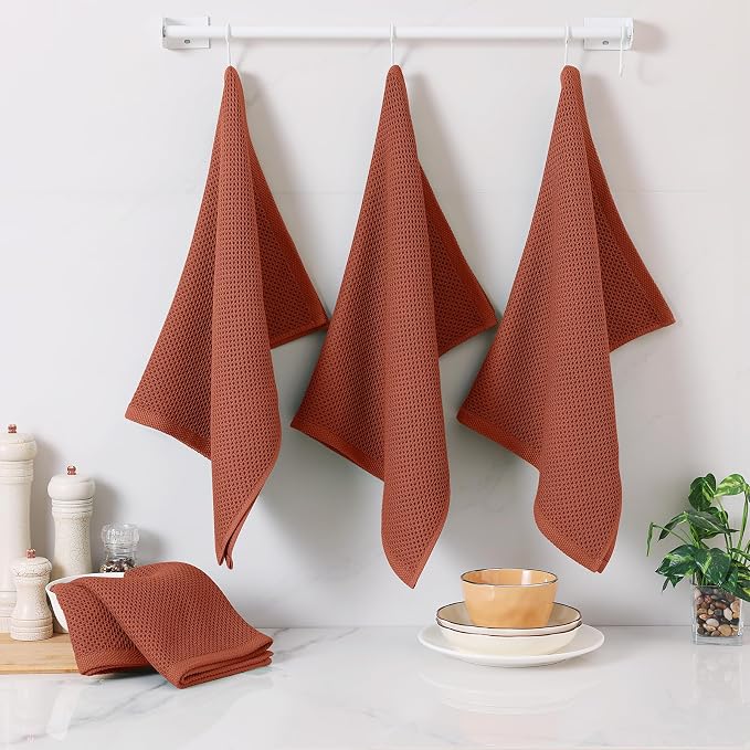 Homaxy 100% Cotton Oversized Waffle Weave Kitchen Towels 6-Pack, Rust | 20 x 28 - Image 6