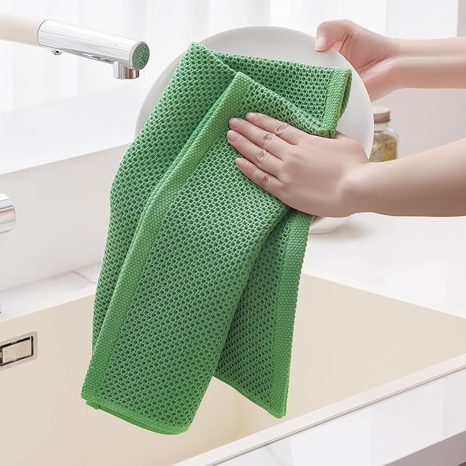 Homaxy 100% Cotton Oversized Waffle Weave Kitchen Towels 6-Pack | Grass Green - Image 4