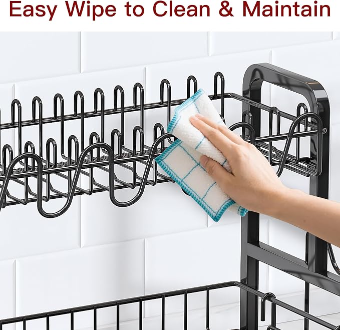 BOOSINY 2 Tier Black Stainless Steel Dish Drying Rack - Image 7
