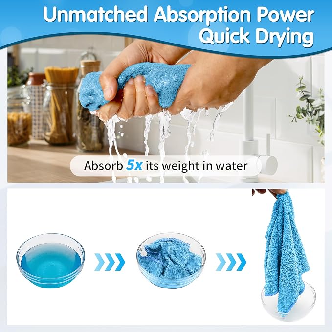 FIXSMITH Blue Microfiber Cleaning Cloth -Pack of 12, Highly Absorbent Cleaning - Image 6