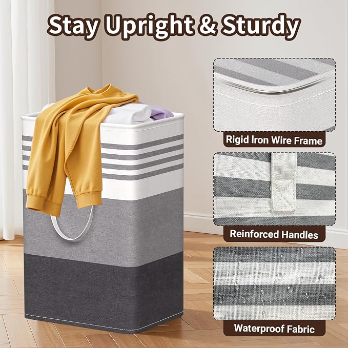 WOWBOX 2 Pack Laundry Baskets, Collapsible Dirty Clothes Laundry Hampers - Image 3