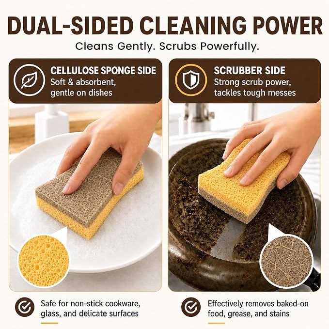 Natural Kitchen Sponges for Dish, Non-scratch cleaning, Rich lasting foam - Image 2
