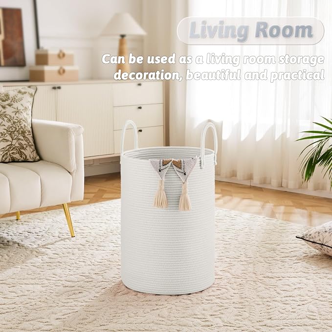 Artfeel Laundry Basket, Woven Cotton Rope Laundry Hamper, 80L - Image 2