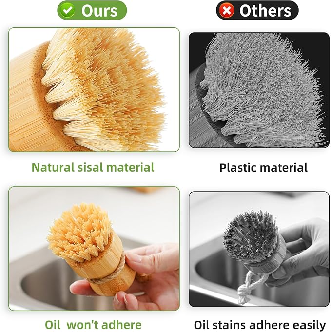 SUBEKYU Bamboo Dish Scrub Brush, Produce Brush, 3 Pack - Image 3