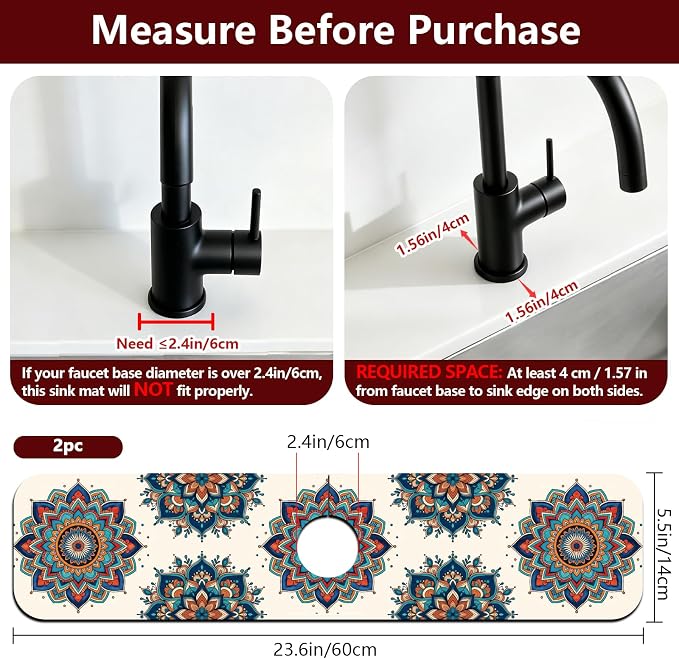 2 Pcs Kitchen Sink Splash Guard Faucet Mat Colored Mandala Faucet Mats - Image 2
