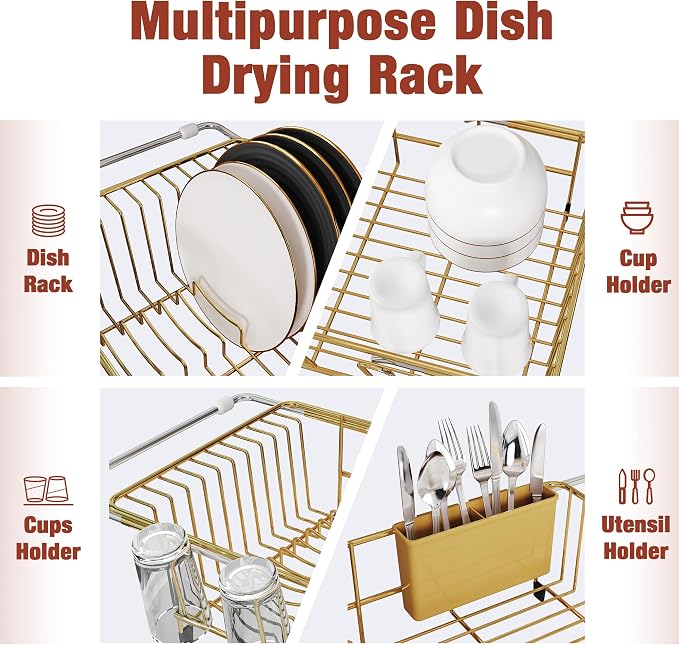 JASIWAY Gold Dish Drying Rack in Sink - Image 8