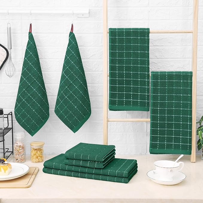 Homaxy Kitchen Towels and Dishcloths Set, Dark Green - Image 6