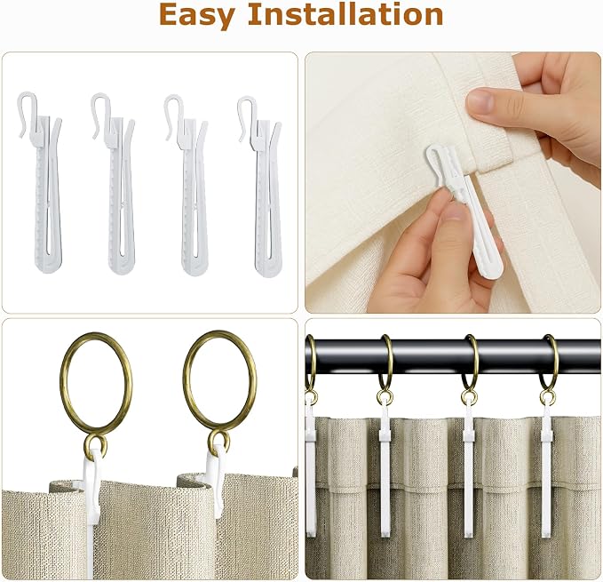 1.5 Inch Curtain Rings with Hooks, 24 Pack Bronze Metal Drapery Rings with Pins - Image 3